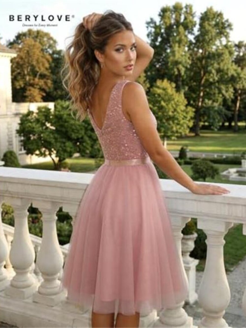Sequin Dress Vintage A Line Wedding Formal Swing Tulle Dress Tulle Sequin Blush - Picture 4 of 6